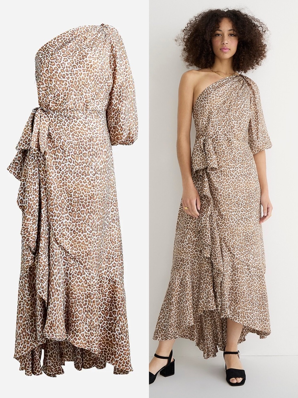 J Crew Collection • One-Shoulder Ruffle-Hem Dress in Leopard print flowy